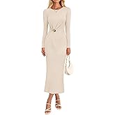MEROKEETY Women's Fall Long Sleeve Bodycon Dresses Elegant Wedding Guest Cocktail Party Midi Maxi Dress