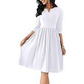 Nmoder Cocktail Dress 3/4 Sleeve Semi Formal Dresses Empire Waist A Line Church Dresses with Pockets White L
