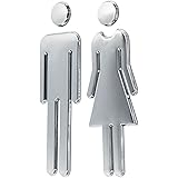 RJWKAZ Acrylic Adhesive Backed Men's and Women's Bathroom Sign 7.8" (Silver)