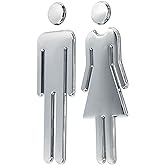 RJWKAZ Acrylic Adhesive Backed Men's and Women's Bathroom Sign 7.8" (Silver)