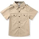 Lartaread Boys Button Down Short Sleeve Shirts Cotton Lightweight Casual Shirts Tops Two Pockets