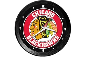 THE FAN-BRAND The Fan Brands NHL Chicago Blackhawks: Ribbed Frame Wall Clock - Sports Team Bar Sign Décor - Home Man Cave, Party Decoration - Made On Demand
