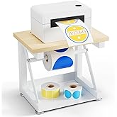 Label Holder for Rolls and Fan-fold Labels, Wooden Thermal Label Holder for Thermal Printer, Stand Desktop Printer Accessory Supplies for Home, Office, Small Business (White)