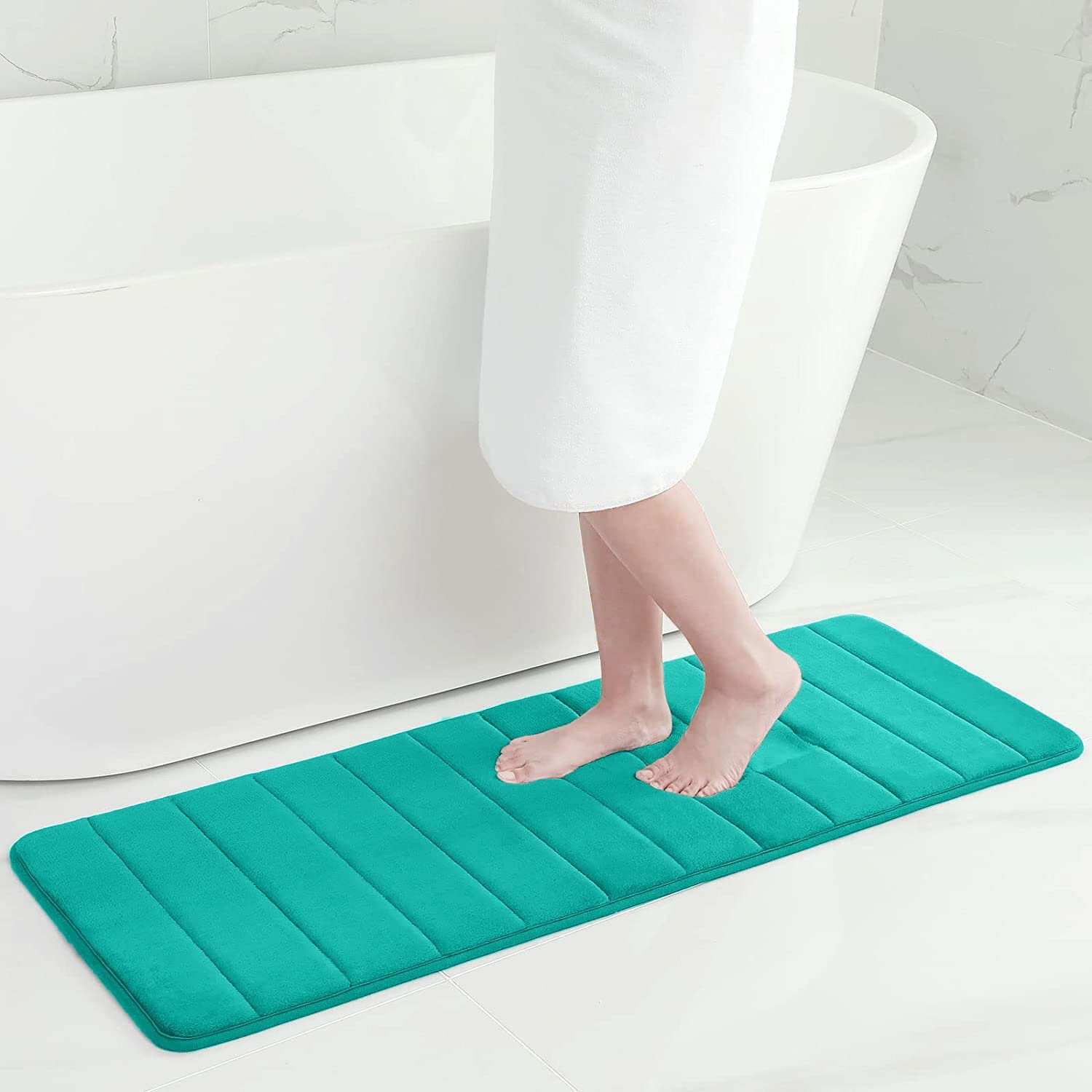 smiry Memory Foam Bath Mat, 40 x 120 cm, Extra Soft Non-Slip Bathroom Mat Runner, Super Absorbent Long Bath Mats for Bathroom Floor Machine-Washable Dry Bath Rug Foot Mat, Turquoise — image 1