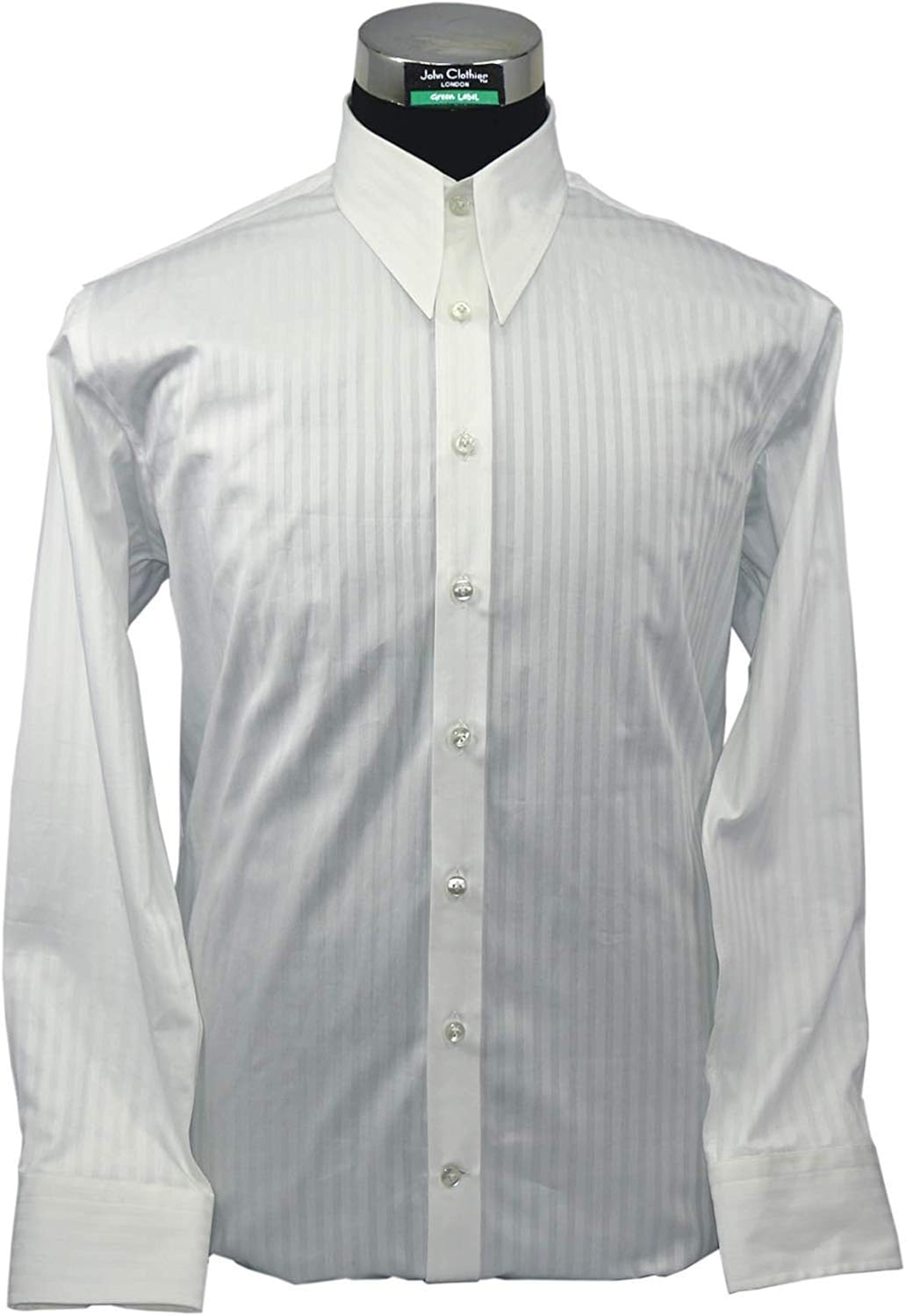 1940s 1950s Mens Spear Point Collar Shirts White Self Stripes Dobby