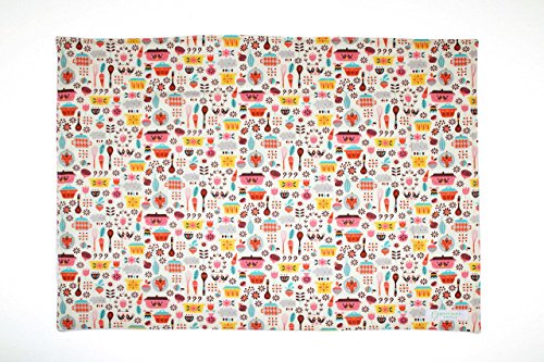 Dish Drying Mat - Pet Placemat - Appliance Mat - Kitchen Mat - Retro Kitchen Print on Cream - 16"x20"
