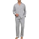 Veseacky Mens 100% Cotton Pajamas Set Long Sleeve Sleepwear Button Down Pjs Loungewear with Pockets
