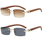 Heptagram Rectangle Fashion Rimless Sunglasses for Women Men Gangster 90s Frameless Shades Retro Vintage Trendy Eyewear