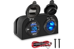 Linkstyle USB Socket Tent Panel, Cigarette Lighter Socket, Dual 36W QC3.0 USB A & 27W PD Port with LED Voltmeter Switch for Car RV Boat