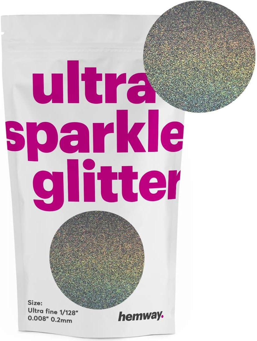 Hemway Ultra FINE Premium Multi Purpose Glitter 1/128" .008" 0.2mm 200 microns Dust/Powder 100g / 3.5oz for Crafts Cosmetic Wine Glass Face Art Nail Skin Beards Festival (Gun Metal Grey Holographic)