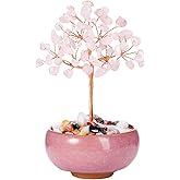 GEHECRST Rose Quartz Crystal Tree Natural Healing Crystals Gemstone Tree with Ceramic Base Handmade Stone Feng Shui Bonsai Money Trees for Wealth Good Luck Home Office Decor Crystal Gifts