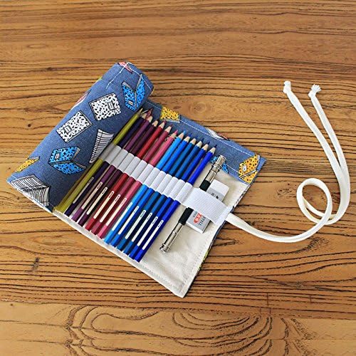 GUchina Canvas Pencil Case,Canvas Pencil Wrap,Colored Pencils Case,Multi-purpose Pouch for School Office Art,Original design-hold 48(72)(72-Piece, Blue fantasy)