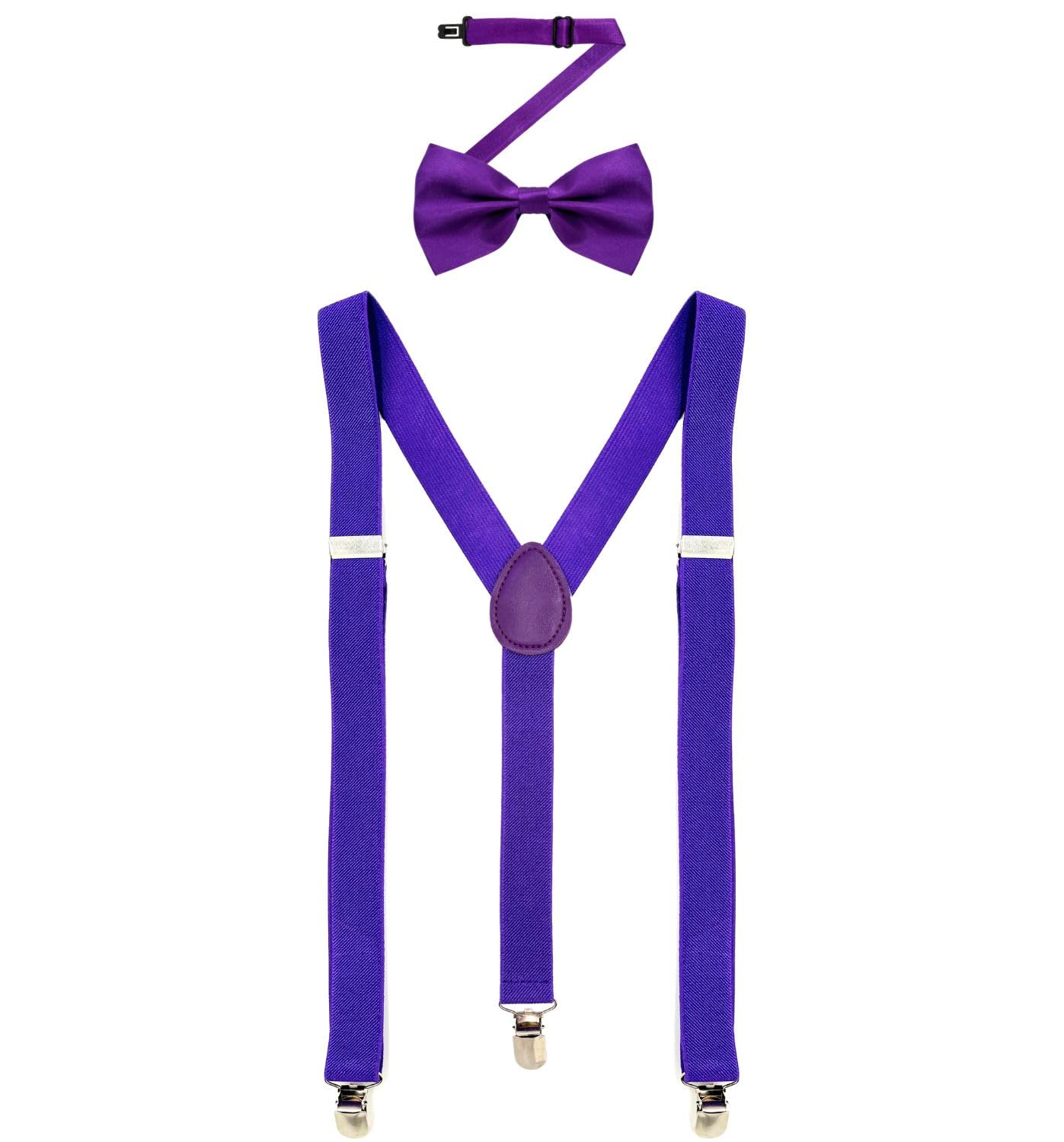 Photo 1 of  3 psc MDSTYLE Suspenders for Men Women Boys - Adjustable Y-Back (Purple Suspenders & Bow Tie)