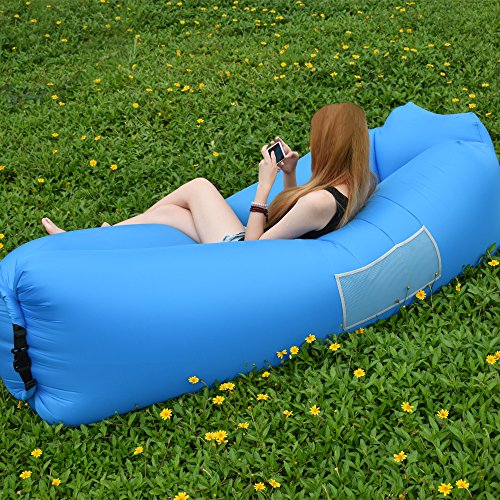 [- Inflatable Lounger iRegro Inflatable Sofa with Storage Bag and Side Pocket Air Lounger Lazy Sofa