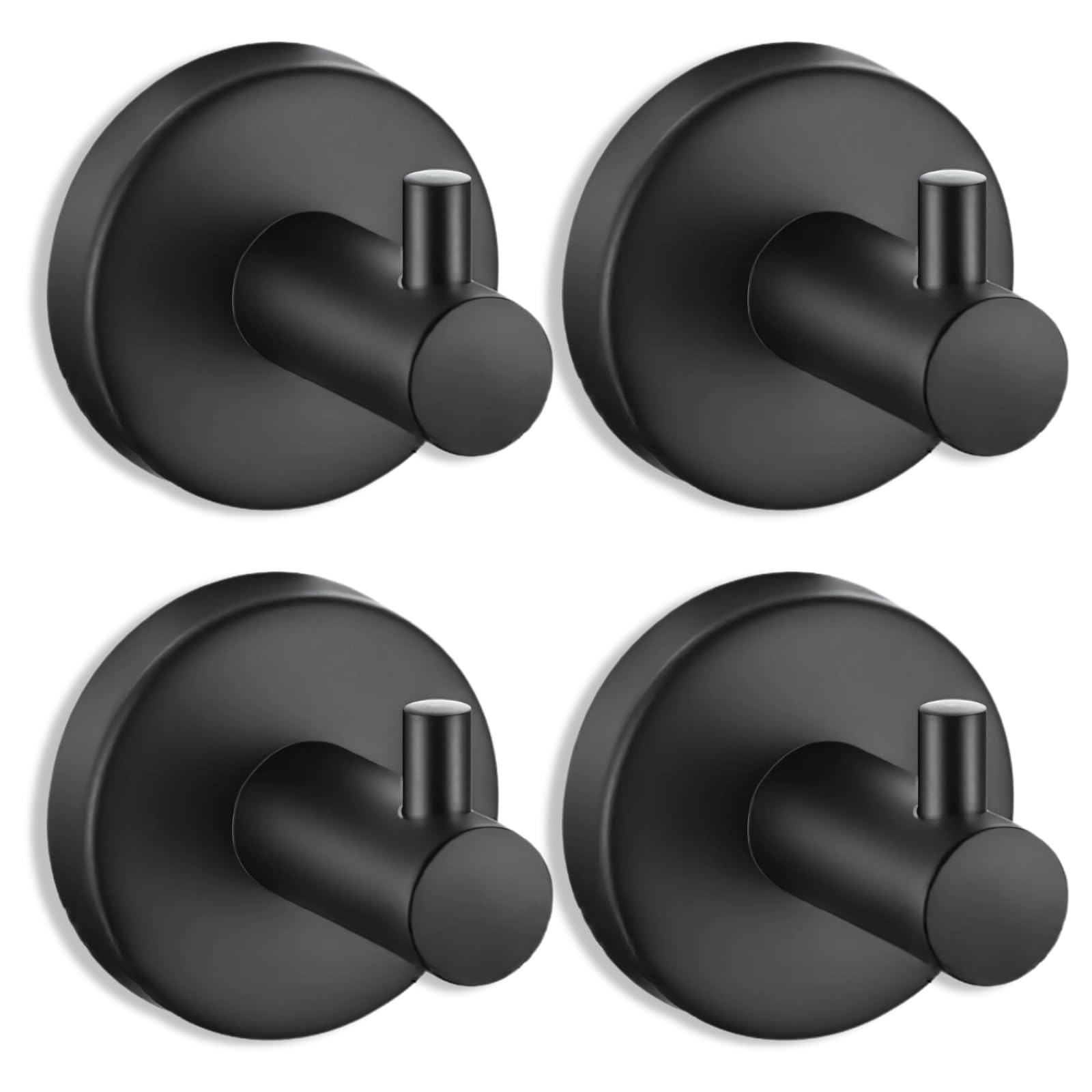 Boxonly Suction Cup Hooks for Shower, Bathroom, Kitchen, Glass Door - Heavy Duty Black Stainless Steel Towel Holder - Waterproof, No-Drill, 5kg Capacity (4-Pack)