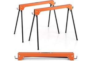 ERGOMASTER Saw Horses 2 Pack Folding, Lightweight Saw Horse with 2x4 Detachable Support Arm, 1322 Lbs Weight Capacity of Per Sawhorse, Portable Collapsible Saw Horses Heavy Duty for Woodworking, DIY