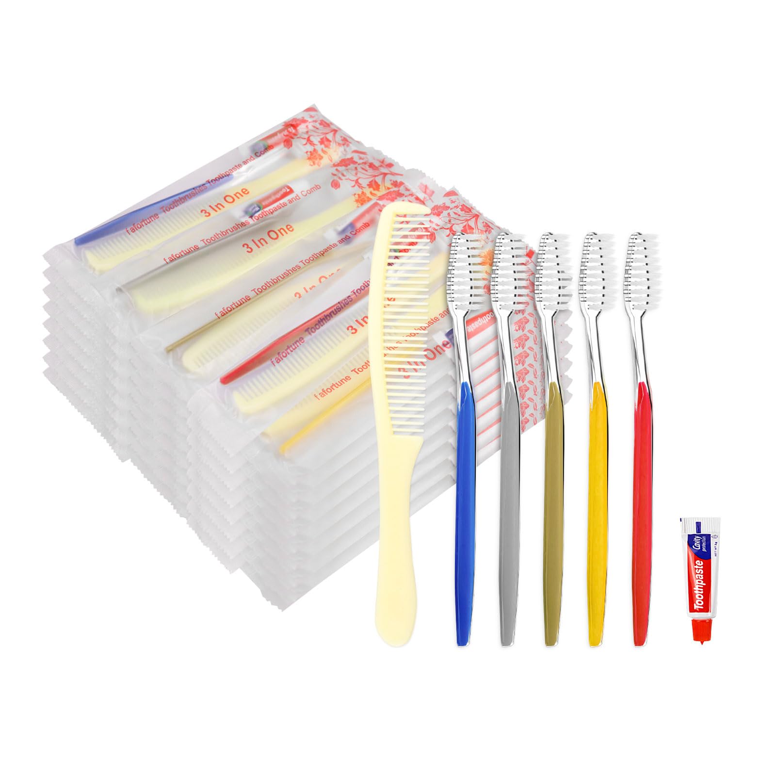 Disposable Toothbrushes with Toothpaste and Comb for Homeless Individually Wrapped-Suitable for Hotel,Shelter/Homeless/Nursing Home/Charity (50 PCS)