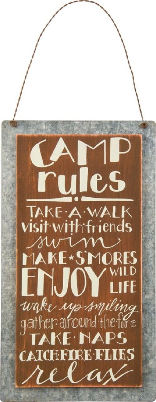 Primitives by Kathy26839 Lake & Cabin Sign, 5.25 x 9.5-Inch, Camp Rules