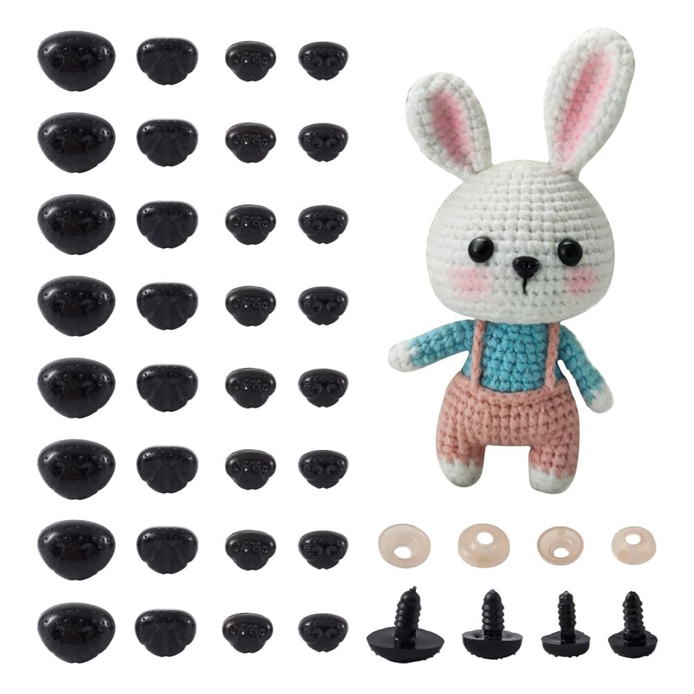 Cheriswelry 100sets Black Plastic Safety Noses Crafts with Washers for DIY Doll Making