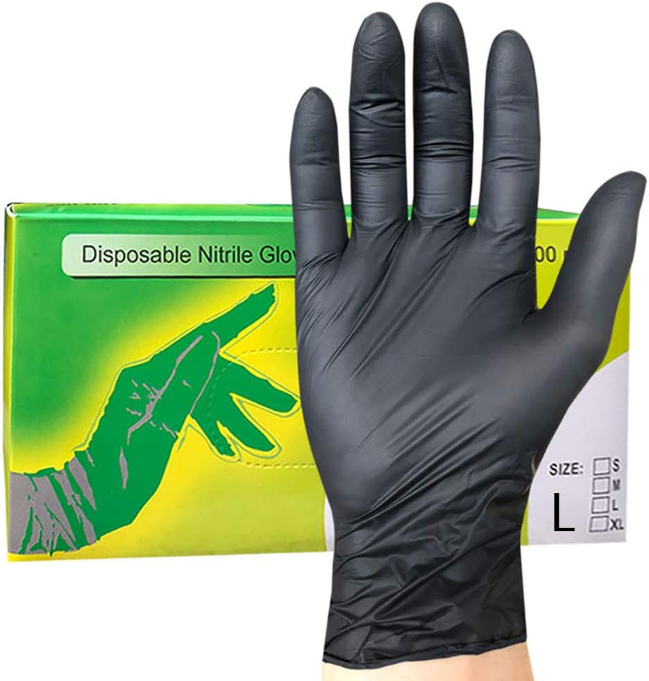 N/A 100Pcs Disposable Black Nitrile Gloves Powder Free Glove Multi-Purpose Size M