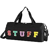 Chenille Letter Stuff Tote Bag 16 Inch, Small Gym Duffle Bag for Travel Dance Sports Workout Camping, Carry On Cheer Ballet Overnight Weekender Bags Birthday Gifts for Girls Kids Teens Women - Black
