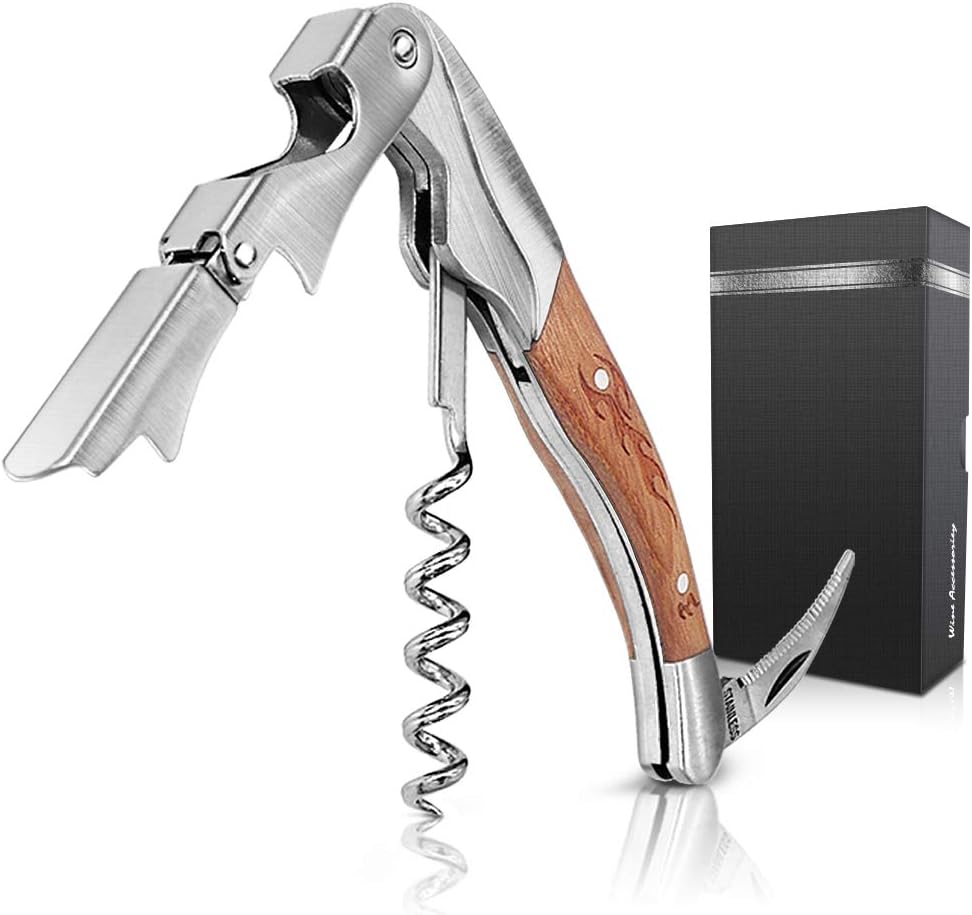 Waiters Corkscrew (3 in 1) Professional Stainless Steel All-in-one Corkscrew, Wine Opener with Foil Cutter, Bottle Opener and Beer Opener for Sommeliers, Waiters and Bartenders