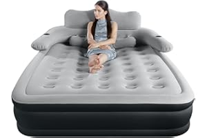 EKEPE Matelas gonflable avec tête de lit, 45,7 cm avec pompe intégrée, matelas gonflable avec pompe électrique amovible, lit 