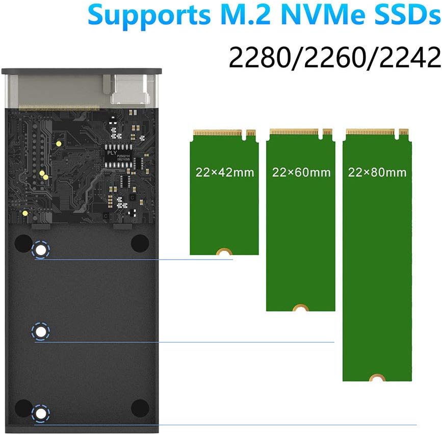 M.2 NVME SSD Enclosure Adapter Tool-Free, USB C 3.1 Gen 2 10Gbps to NVME PCIe M-Key(B+M Key) Thunderbolt 3 Solid State Drive External Enclosure Support UASP Trim for SSD Size 2242/2260/2280: Computers & Accessories