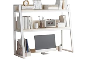 SUZEPER Dorm Desk Hutch,Ladder Desktop Bookshelf,2-Tier Computer Desktop Bookcase,Desk Hutch Top Only,Desk Organizer Shelf,Multipurpose Desktop Display Rack for Dorm Office Home(30x13x35inch, White)
