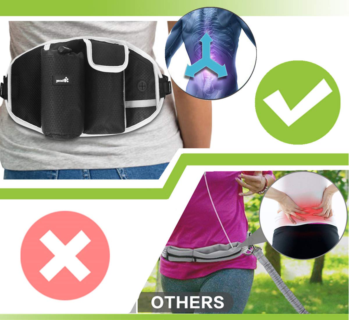 Pecute Hands-Free Dog Leash with Pouch, Comfortable Shock Absorbing Bungee Dog Waist Leash for Running Walking & Jogging, Great for Medium & Large Dogs up to 220lbs, Dual Handle