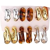 5-6Pairs Acrylic Hoop Earring for Women Chunky C Shape Hoop Earrings Resin Sets Fashion Jewelry