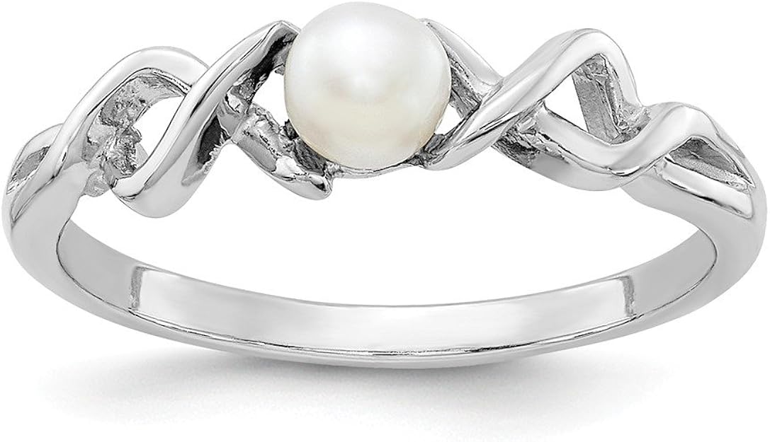 Solid 14k White Gold Pearl Twisted Ring Band with CZ Cubic