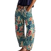 Barrel Jeans Women Wide Leg Baggy Jeans Mid Rise Boyfriend Floral Print Ankle Denim Pants Trendy Y2K Barrel Pants