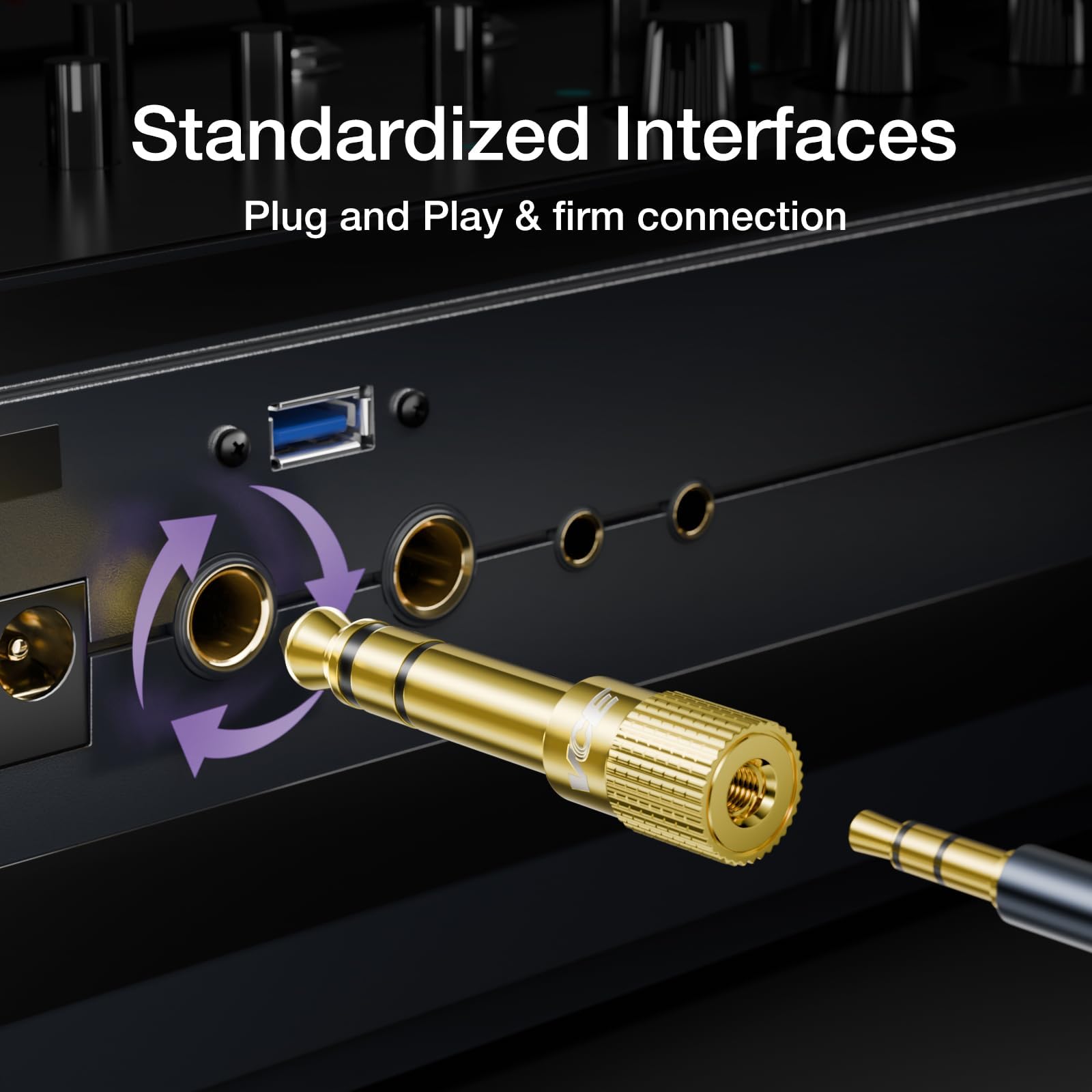 VCE 6.35mm (1/4 inch) Male to 3.5mm (1/8 inch) Female Stereo Audio Jack Adapter for Aux Cable, Guitar Amplifier, Headphone, 2 Pack