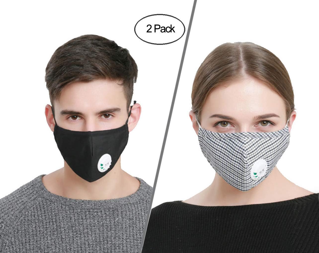 ACCOCO Anti Pollution Mask with Adjustable Straps, Reusable Anti PM 2.5 Pollen Dust Mask, Anti-fog Anti Dust Mask Antibacterial with Activated Carbon Filter Earloop Mouth Mask(2 Masks + 4 Filters)