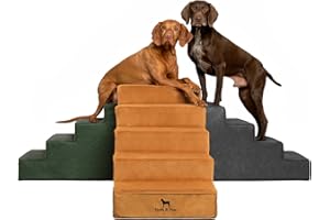 Noah & Paw Dog Stairs, Dog Ramp for Bed (20" Extra Wide) Pet Stairs for High Bed, Design to Fit Small and Large Breeds, Durable 5 Pet Steps for Couch (35 Foam Density) Leather Collection