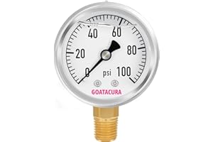 GOATACURA 0-100psi Lead-Free Glycerin Filled Pressure Gauge, 2" Dial Size, 304 Stainless Steel Case, 1/4" NPT Lower Mount, with High Accuracy, for Measuring Water Air Hydraulic Pressure