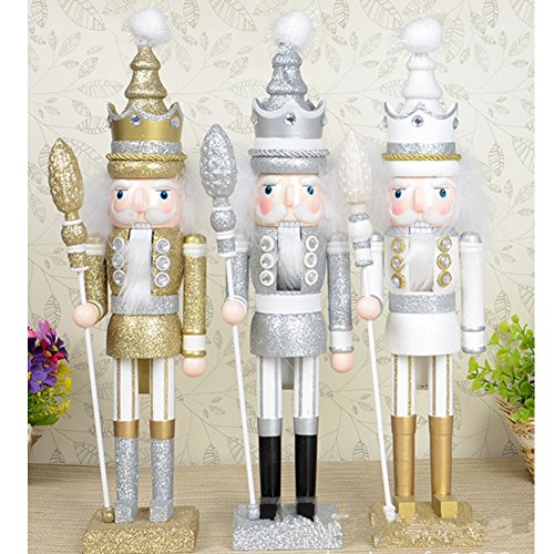 ZaH 18 Inch Wooden Nutcracker Ornaments Christmas Decorations Holiday Decor Kids Toys Nutcracker Puppets, Silver King - Thumbnail 2