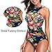 Womens One Piece Floral Swimsuits Front Criss Cross Backless Tummy Control Bathing Suits