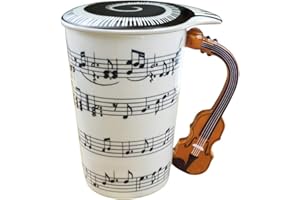 Lavezee Music Coffee Mug With Lid and Violin Handle 15 Ounce, Water Tea Drinks Cup, Gift For Music Lover/Teacher/Friend