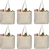 Greenmile 6 Pack Canvas Reusable Grocery Bags - Cotton Canvas Grocery Bag Cloth Shopping Tote With Long Handles Bulk - Heavy Duty Grocery Tote Bag - Large, Foldable and Lightweight - Capacity 40 lbs