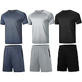 RPOVIG Shirts Shorts Workout Set:Men's 3 Pack Clothes Short set outfits Gym Active Athletic Basketball