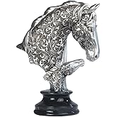 ICE Armor 10" H Decorative Craved Silver Horse Head Bust Figurine with Base Office Desk/Home/Living Room/Table Decor, Perfect