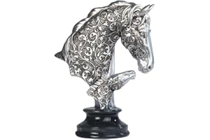 ICE ARMOR 10" H Decorative Craved Silver Horse Head Bust Figurine with Base Office Desk/Home/Living Room/Table Decor, Perfect House Warming Gifts for New Home