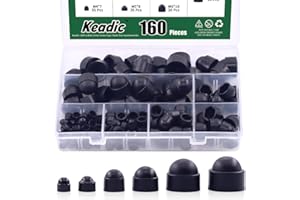 Keadic 160Pcs Bolt Covers Screw Caps Hex Head Black Plastic Dome Bolt Nut Protection Cap Covers, M4 M5 M6 M8 M10 M12