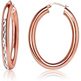 Hoops & Loops 925 Sterling Silver 4.5mm Thick Oval Diamond-Cut Hoop Earrings, 25mm 30mm, Silver, Yellow Gold, Rose Gold & Black