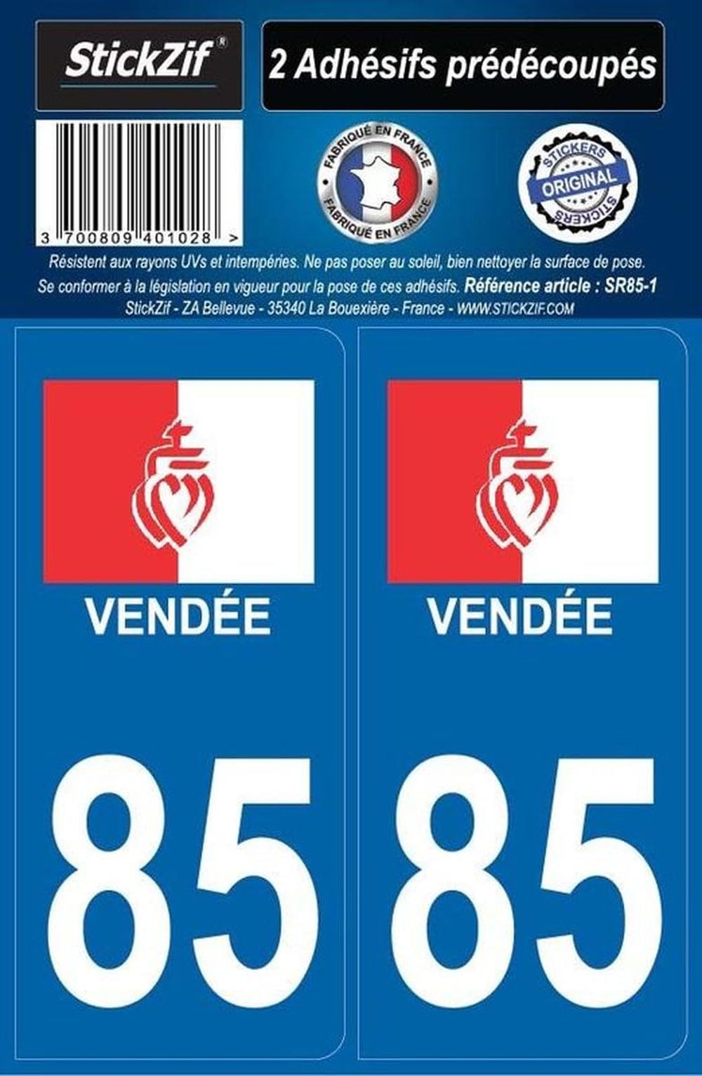 STICKZIF sr85-1 2 Adhesive Stickers region Vendée 85 Department, Set of 2