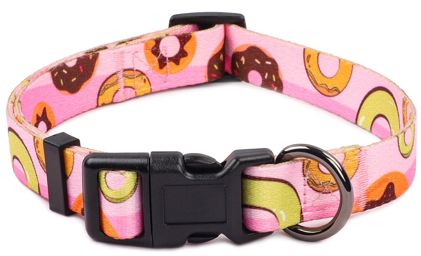 COSYHOMELONDON Dog Collar for Small Dogs, Cute Small Medium Large Dog Pet Collar, with Floral Patterns, Soft Adjustable for Boy Girl Female Male Puppy Dog Collar (dognut, s)