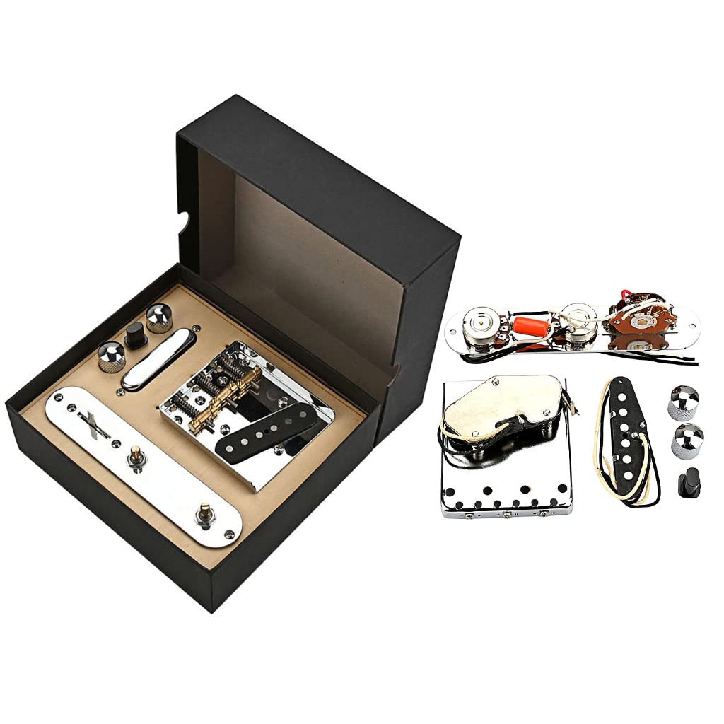 Guitar Saddle Bridge 3 Way Switch Control Plate with Alnico V Pickup, Guitar Neck Pickup Set Saddle Bridge Plate Loaded for Telecaster Electric Guitars Replacement(GMA13)
