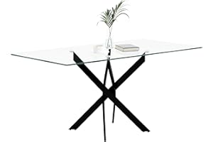 NIERN Tempered Glass Dining Table with Black Metal Legs, 47in Modern Rectangular Kitchen Table for Kitchen Dining Room Home Office (47.24 * 27.55, Black)